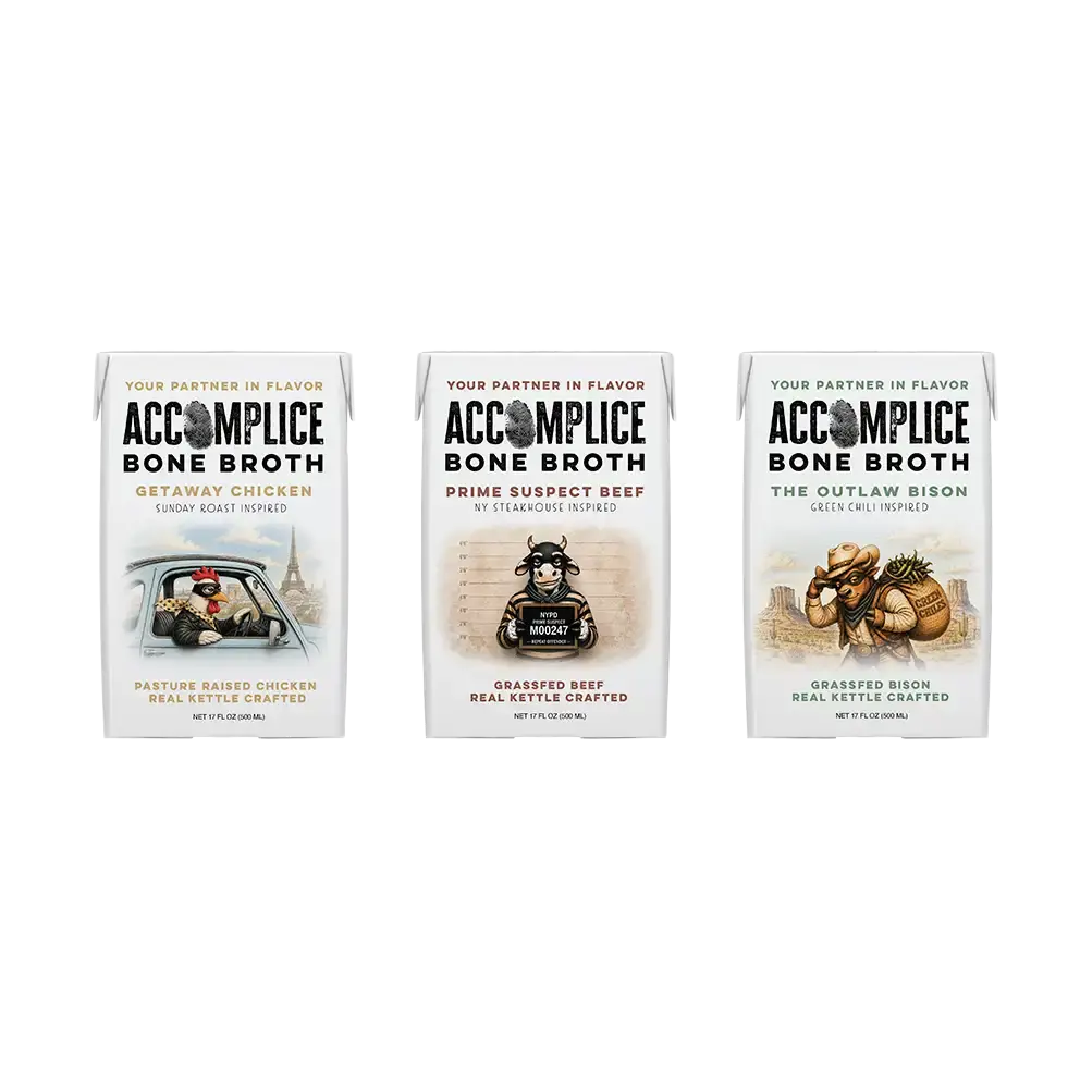 accomplice all three packages lined up